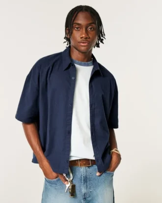 Chemise Oxford à manches courtes et coupe très carrée