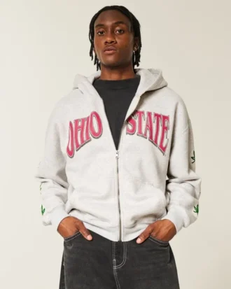 Coupe carrée Sweat à capuche zippé avec motif graphique Buckeyes de l&rsquo;université d&rsquo;État de l&rsquo;Ohio