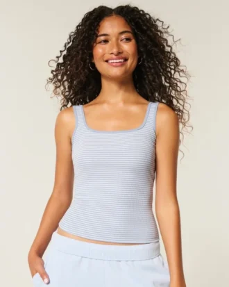 Débardeur à encolure carrée en tissu côtelé sans coutures