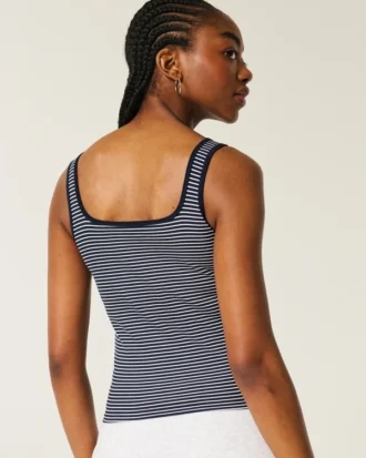 Débardeur à encolure carrée en tissu côtelé sans coutures