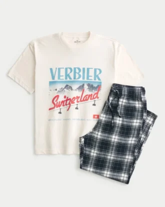 Ensemble t-shirt graphique et pantalon de pyjama en flanelle Suisse