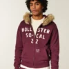 Faux fourrure Bordure Zip-Up Logo Graphique Hoodie Faux fourrure Bordure Zip-Up Logo Graphique Hoodie