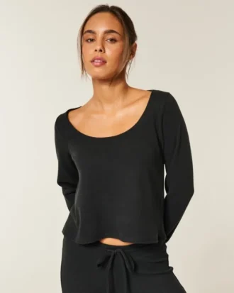 Gilly Hicks Top à manches longues et encolure dégagée Always Cozy Waffle