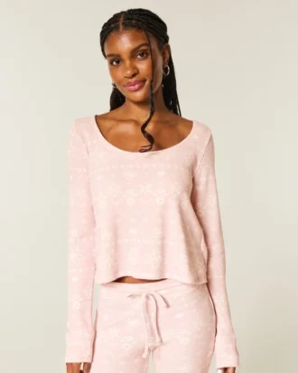 Gilly Hicks Top à manches longues et encolure dégagée Always Cozy Waffle