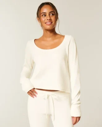 Gilly Hicks Top à manches longues et encolure dégagée Always Cozy Waffle