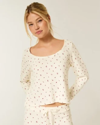Gilly Hicks Top à manches longues et encolure dégagée Always Cozy Waffle