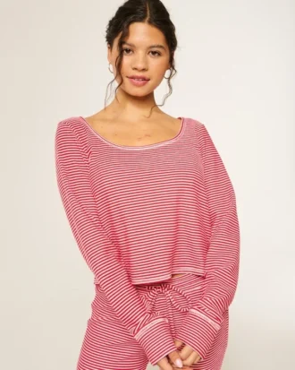 Gilly Hicks Top à manches longues et encolure dégagée Always Cozy Waffle