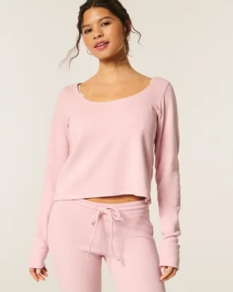 Gilly Hicks Top à manches longues et encolure dégagée Always Cozy Waffle