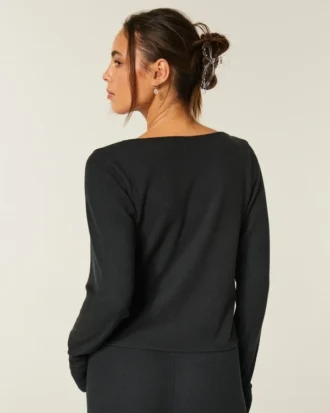Gilly Hicks Top à manches longues et encolure dégagée Always Cozy Waffle