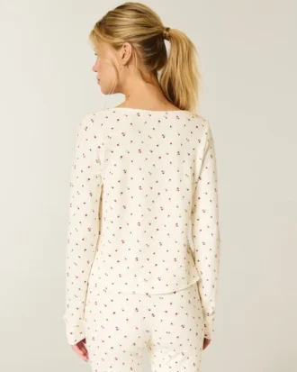 Gilly Hicks Top à manches longues et encolure dégagée Always Cozy Waffle