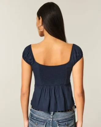 Haut babydoll à encolure dégagée et épaules dénudées