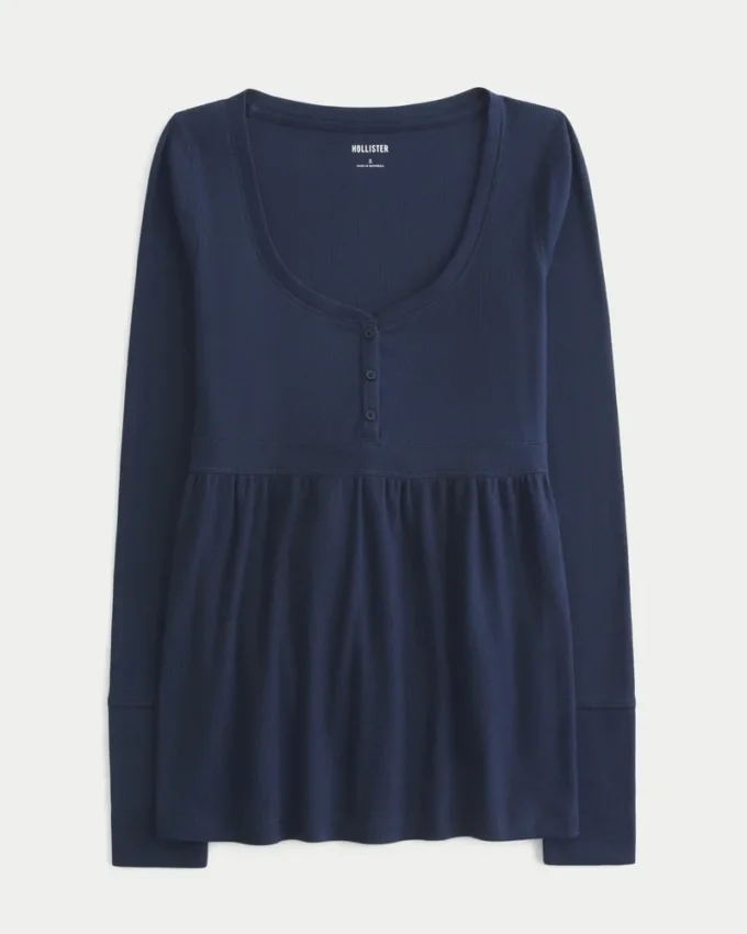 Haut babydoll Henley à nouer dans le dos Haut babydoll Henley à nouer dans le dos