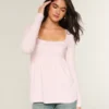 Haut babydoll à manches longues avec bordure en dentelle facile à porter