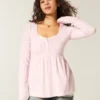 Haut babydoll à manches longues et col Henley Haut babydoll à manches longues et col Henley