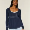 Haut babydoll à manches longues et col Henley Haut babydoll à manches longues et col Henley
