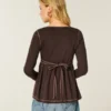 Haut babydoll à manches longues et col Henley Haut babydoll à manches longues et col Henley