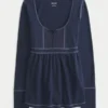 Haut babydoll à manches longues et col Henley Haut babydoll à manches longues et col Henley