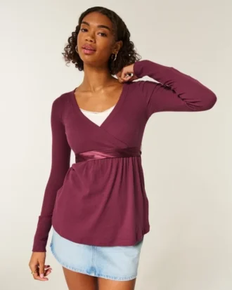 Haut babydoll à manches longues et devant croisé