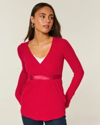 Haut babydoll à manches longues et devant croisé