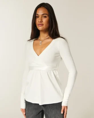 Haut babydoll à manches longues et devant croisé