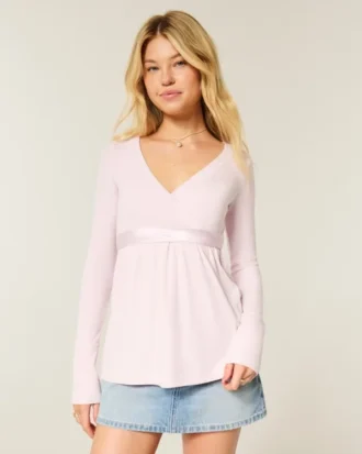 Haut babydoll à manches longues et devant croisé