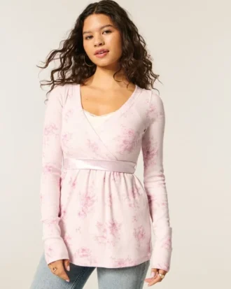 Haut babydoll à manches longues et devant croisé
