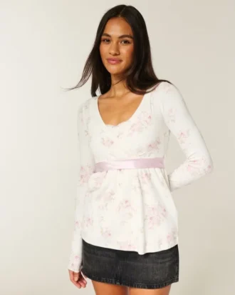 Haut babydoll à manches longues et devant croisé
