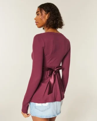 Haut babydoll à manches longues et devant croisé
