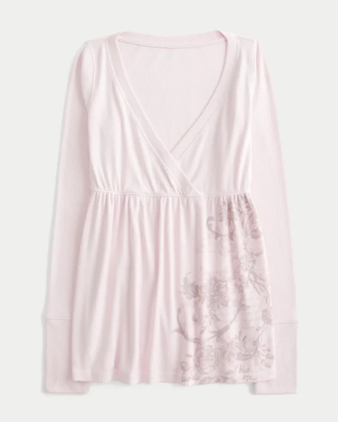 Haut babydoll à manches longues et motif floral facile à porter