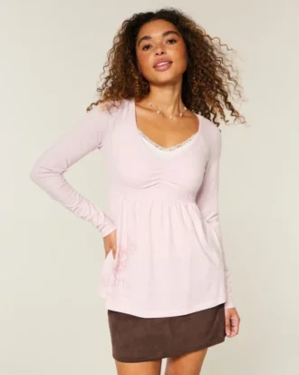 Haut babydoll à manches longues et motif graphique