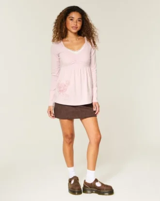 Haut babydoll à manches longues et motif graphique