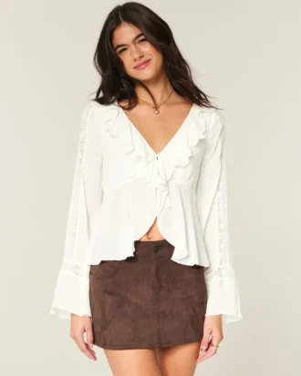 Haut babydoll à manches longues et volants