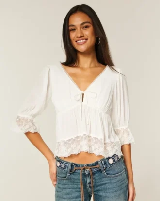 Haut babydoll à manches trois-quarts