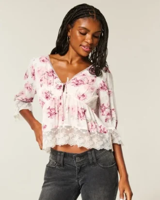 Haut babydoll à manches trois-quarts