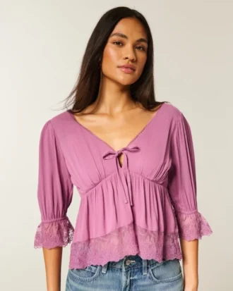 Haut babydoll à manches trois-quarts