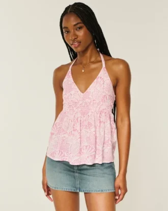 Haut babydoll tissé à dos nu