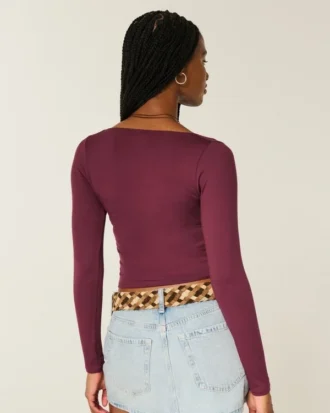 Haut cache-cœur à manches longues en tissu sans coutures