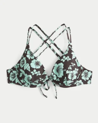 Haut de bikini à armatures et bretelles croisées dans le dos à motif floral