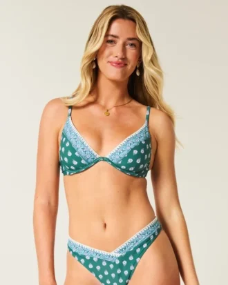 Haut de bikini à armatures et décolleté plongeant brodé