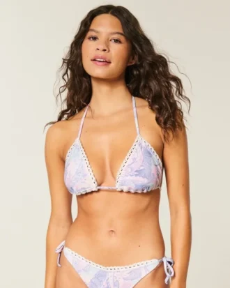 Haut de bikini triangle à bordure style crochet