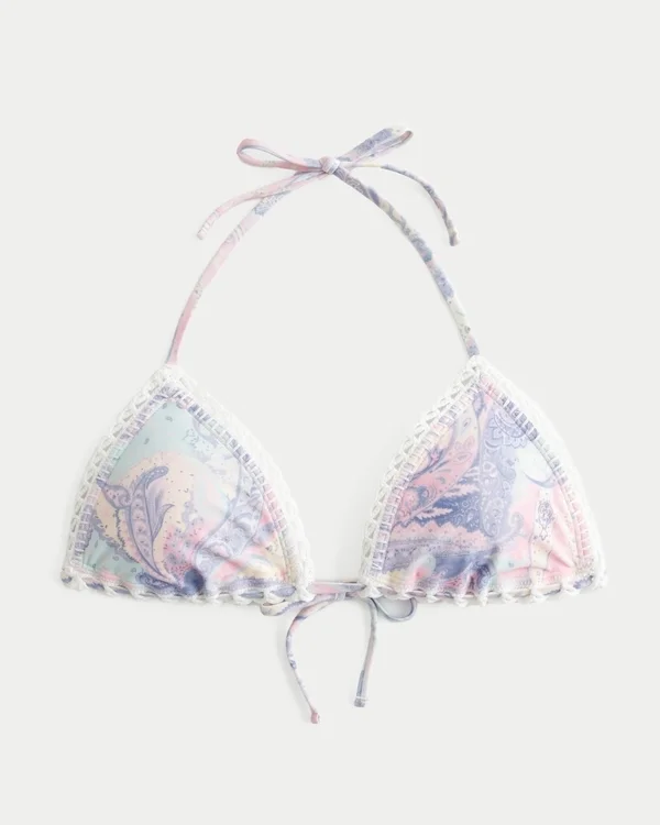 Haut de bikini triangle à bordure style crochet Haut de bikini triangle à bordure style crochet