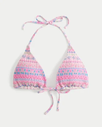 Haut de bikini triangle à smocks et dos nu