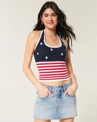 Haut dos nu style crochet à motif drapeau américain