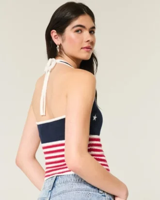 Haut dos nu style crochet à motif drapeau américain
