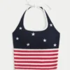 Haut dos nu style crochet à motif drapeau américain Haut dos nu style crochet à motif drapeau américain