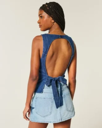 Haut en denim dos nu