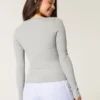 Haut à manches longues en tissu côtelé sans coutures Haut à manches longues en tissu côtelé sans coutures