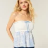 Haut sans bretelles facile à porter, mélange de tissus style crochet Haut sans bretelles facile à porter, mélange de tissus style crochet