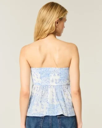 Haut sans bretelles facile à porter, mélange de tissus style crochet