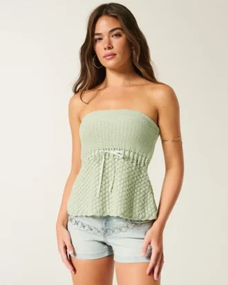 Haut tube sans bretelles style crochet